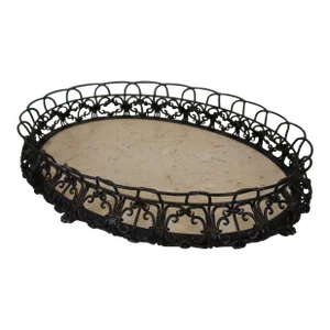 Late 20th Century Maitland-Smith French Provincial Wrought Iron & Tavertine Bar Gallery Tray