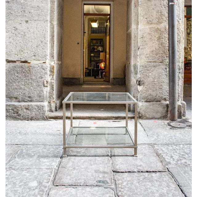 Square Table with Nickel-Plated Metal Frame and Glass Tops, Italy, 1970s For Sale - Image 6 of 6