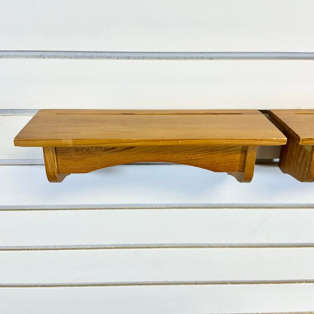 Wood 1980s Vintage Rustic Americana Farmhouse Pine Wall Shelves - A Pair For Sale - Image 7 of 15