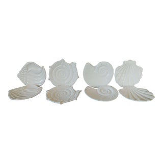 Set 0f 8 Vintage Palm Beach Style White Seashell Conch Dept. 56 Ceramic Dessert Plates - 4 Designs For Sale