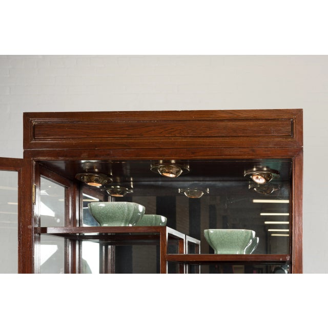 Brown Qing Dynasty Style Retrofitted Vitrine Cabinet with Mirrors and Spot Lights For Sale - Image 8 of 13