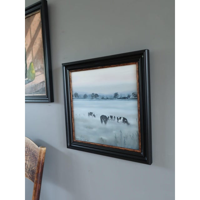 Modernist 'Friesians in the Mist' Vintage Original Landscape Oil Painting, Framed For Sale - Image 6 of 13