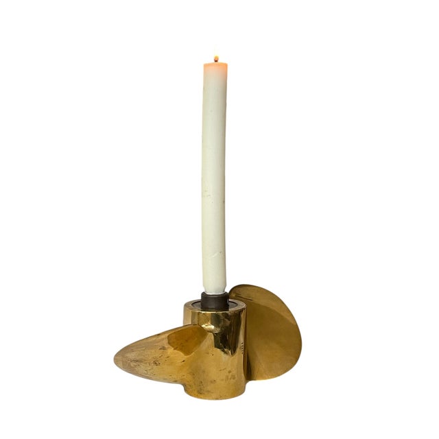 Nautical Vintage Nautical Polished Brass Candle Holder For Sale - Image 3 of 8