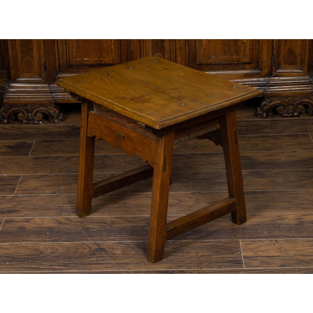 Wood English Georgian Period Low Oak Side Table with Single Drawer and Carved Apron For Sale - Image 7 of 12