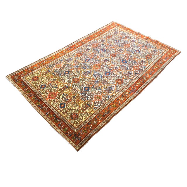 Persian Vintage Persian Farahan Wool 4x7 Rust, Blue & Ivory Handmade Area Rug #9902006 For Sale - Image 3 of 7
