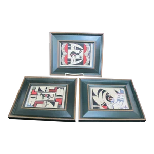 Native American Set of 3 Framed Geometric Animal Art Prints