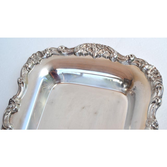 1950s International Silver Co. Silverplate Rectangle Embossed Bread Platter Serving Tray For Sale - Image 9 of 16