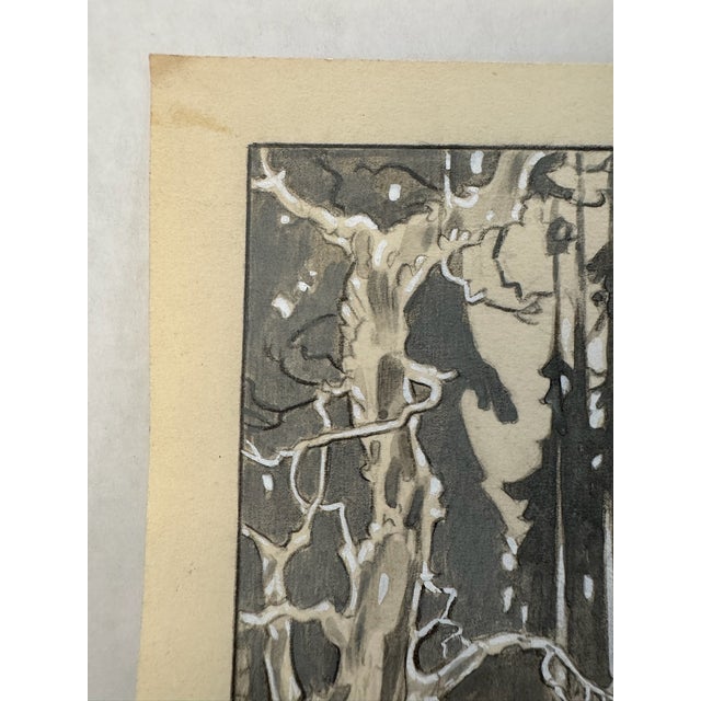 1940s Original Signed Graphite Illustration of Bear Confronting Hunting Dog, 12 × 9.5 In. For Sale - Image 4 of 6