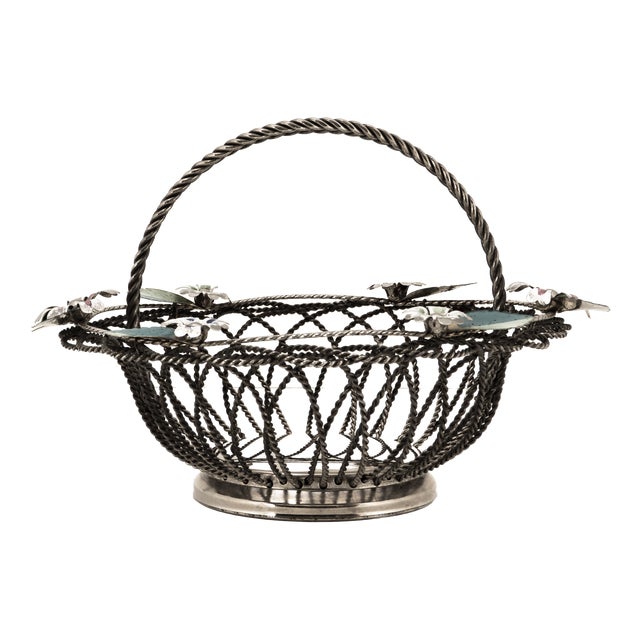Hollywood Regency Wire Basket with Floral Decor, 1950s For Sale