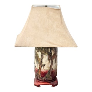 Vintage Handmade Louisiana Cypress Swamp Scene Pottery Table Lamp For Sale