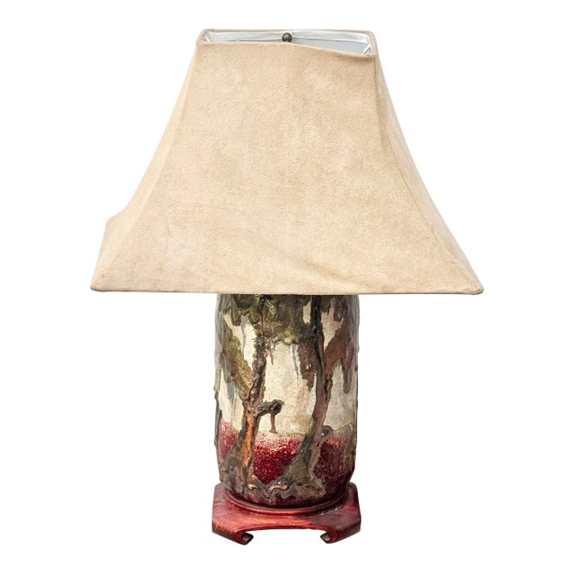 Vintage Handmade Louisiana Cypress Swamp Scene Pottery Table Lamp For Sale