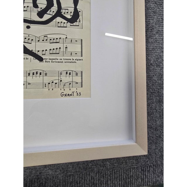 14.6" by 17.3" Natural Wood Shadow Box Framed Original Drawings 'Black and White Floral Abstractions on Music Score Sheets' #4 - Wall Gallery For Sale - Image 10 of 11