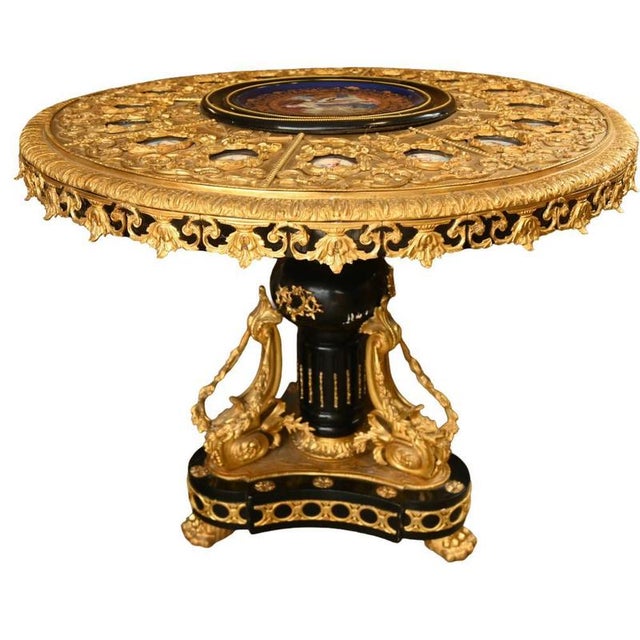 Gold Napoleon III Revival Centre Table with Ormolu Plaques from Sèvres For Sale - Image 8 of 8