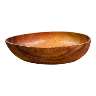 Mid Century Ovoid Shape Wood Bowl, Signed For Sale