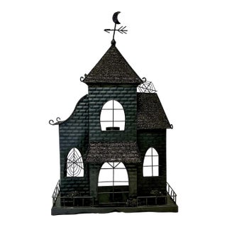 1980s Vintage Americana Boho Chic Halloween Haunted House Holiday Accent, Tole Black Metal. For Sale