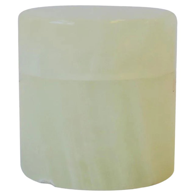Italian White Onyx Marble Round Box For Sale