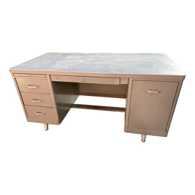 Vintage Mid Century Modern Metal Tanker Desk For Sale