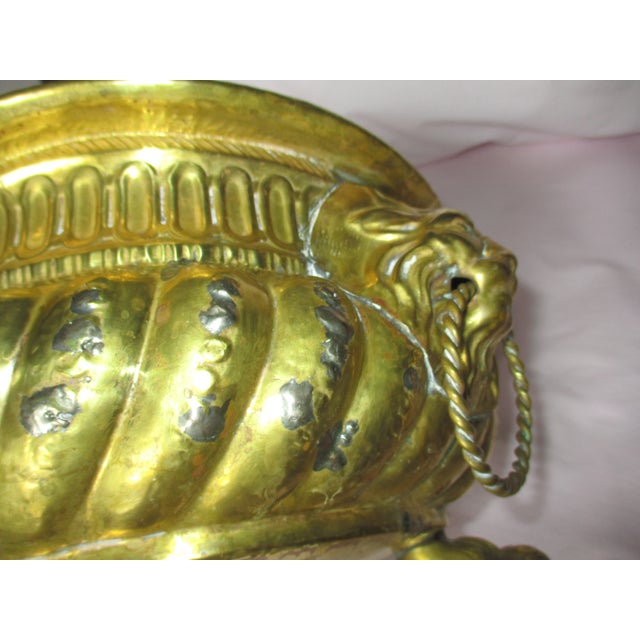 Antique French Ornate Brass With Lion Head Handles on Lion Paw Feet Jardiniere / Cachepot For Sale - Image 9 of 9