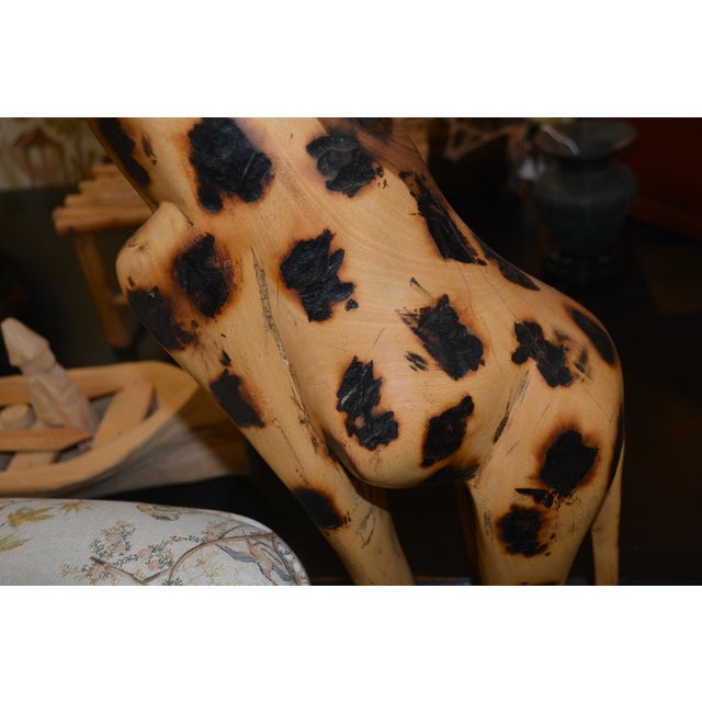 Hand Crafted 5.5' Golden Wood & Brown Standing Wooden Giraffe For Sale - Image 6 of 17