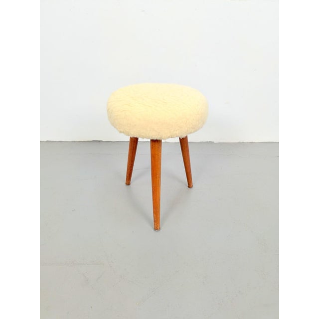 Vintage Swedish Three Legged Sheepskin Stool, 1970 For Sale - Image 4 of 6
