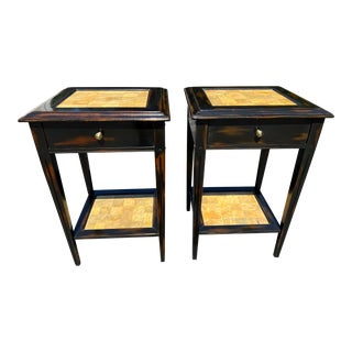 2010's Theodore Alexander Tortoiseshell Parquetry-Tiled Nightstands - Set of 2 For Sale