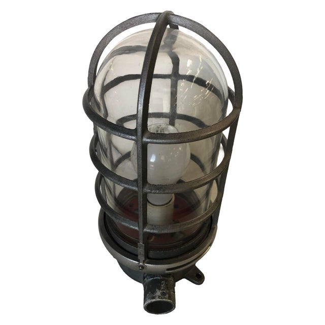 1970s Industrial Iron Caged Marine Vapor Glass Light Fixture For Sale In Los Angeles - Image 6 of 7