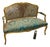 French Louis XV-Style Settee – Turquoise Blue Damask Upholstery, Gold Leaf Frame & Cane Backrest For Sale