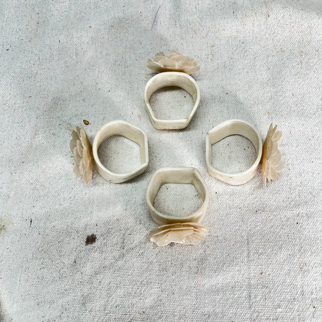 French Country Capiz Flower Napkin Rings - Set of 4 For Sale - Image 3 of 4