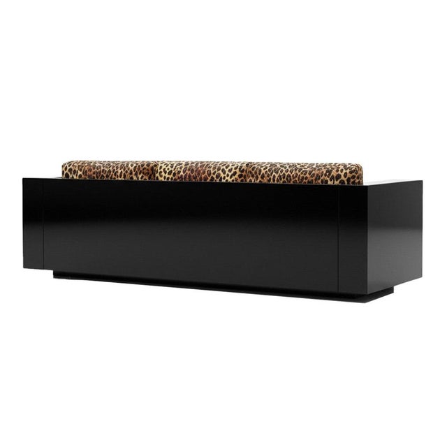 Revolution Sofa in Leopard Velvet and Black Lacquer by Moanne For Sale - Image 4 of 5