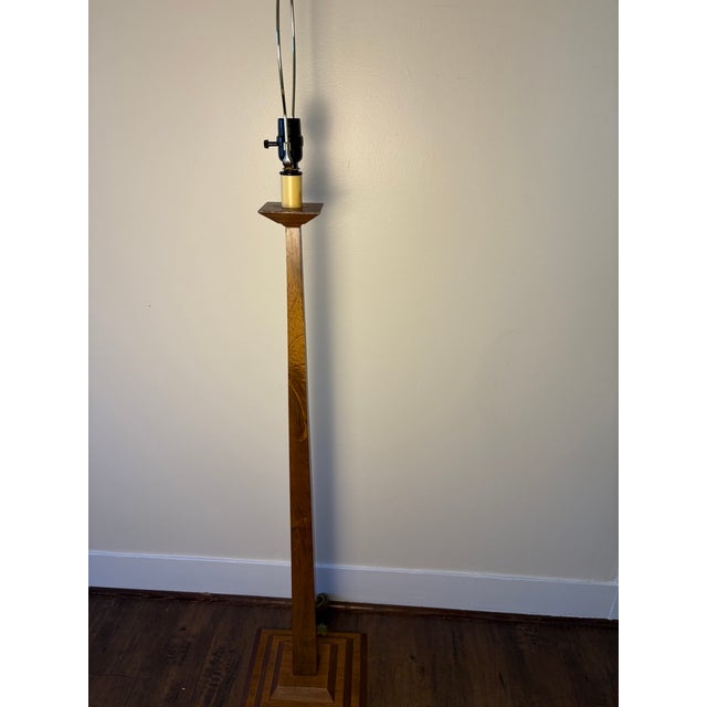 Vintage Mid-Century Modern Architectural Wood Floor Lamp With Stepped Geometric Base For Sale - Image 4 of 7