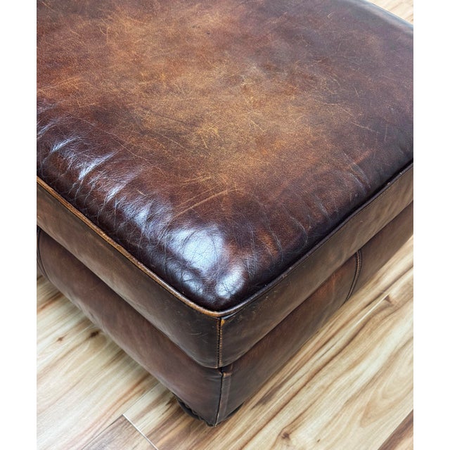 Vintage Bernhardt Tufted Leather Writers Chair With Ottoman For Sale - Image 17 of 18