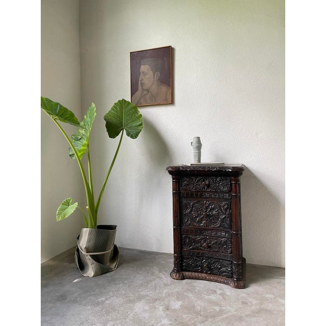 Brutalist Antique Carved Blackened Pine Chest of Drawers For Sale - Image 3 of 18