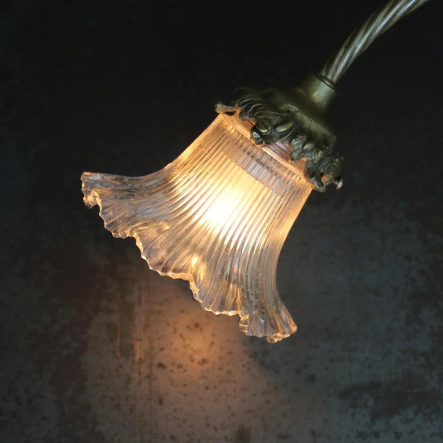 French Brass and Glass Flush Mount from Holophane For Sale - Image 4 of 8