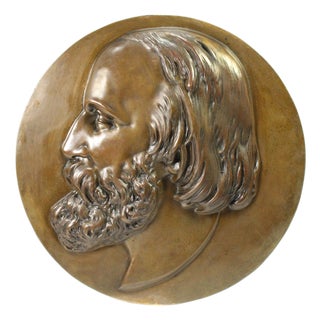 19th C. Large Bronze Bas-Relief Roundel G. Garibaldi Portrait 12.5" For Sale