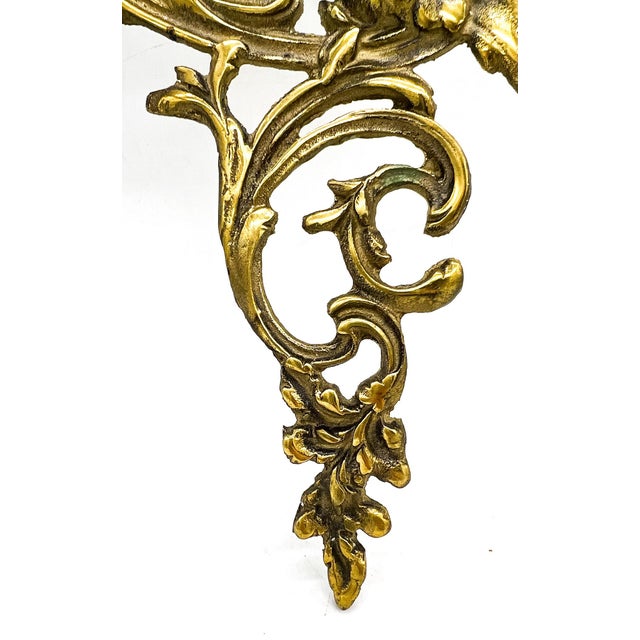 Metal Pair of Vintage Cast Brass Lovebird Wall Candle Sconces – Hollywood Regency / French Country For Sale - Image 7 of 15