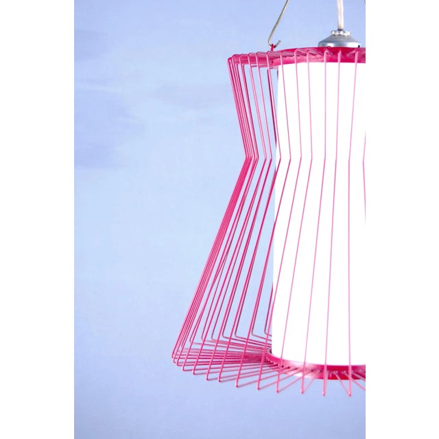 - Ceiling lamp from the 1950s - In the style of Angelo Lelli and Arredoluce - External red iron cage and cylindrical...