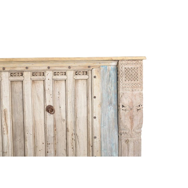 Indian King Size Headboard constructed from an Antique Bleached Teakwood Ceiling Panel, from 19th century Rajasthan, with...