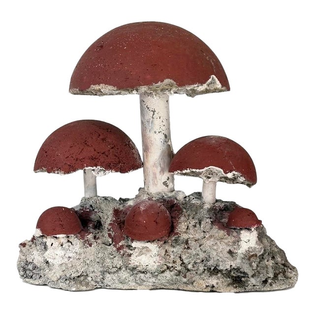 Vintage Brutalist Style Cast Stone Mushroom Garden Sculpture For Sale