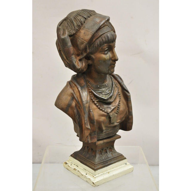 19th Century Antique E. Rousseau Cast Spelter Metal French Maiden Woman Bust Sculpture For Sale In Philadelphia - Image 6 of 12