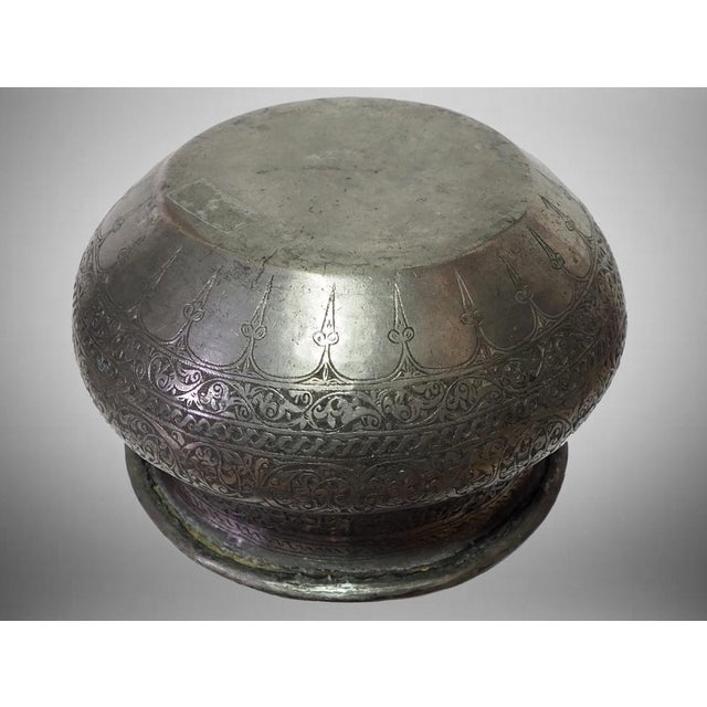Large Antique Engraved Islamic Tinned Copper Bowl, 1890s For Sale - Image 6 of 14