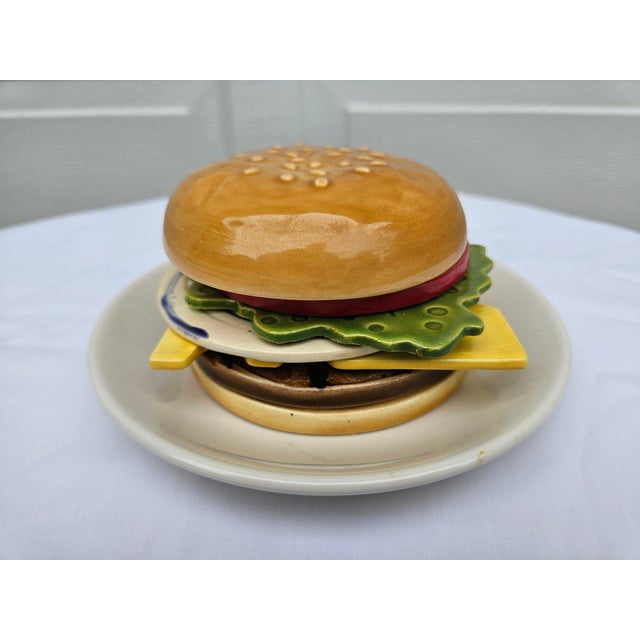 Mid-Century Modern Vintage Ceramic Hamburger Coaster Set With Saucer - 8 pcs For Sale - Image 3 of 14