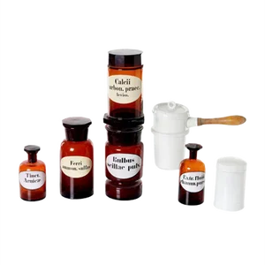 Vintage Amber Apothecary Bottles Set, 1920s
