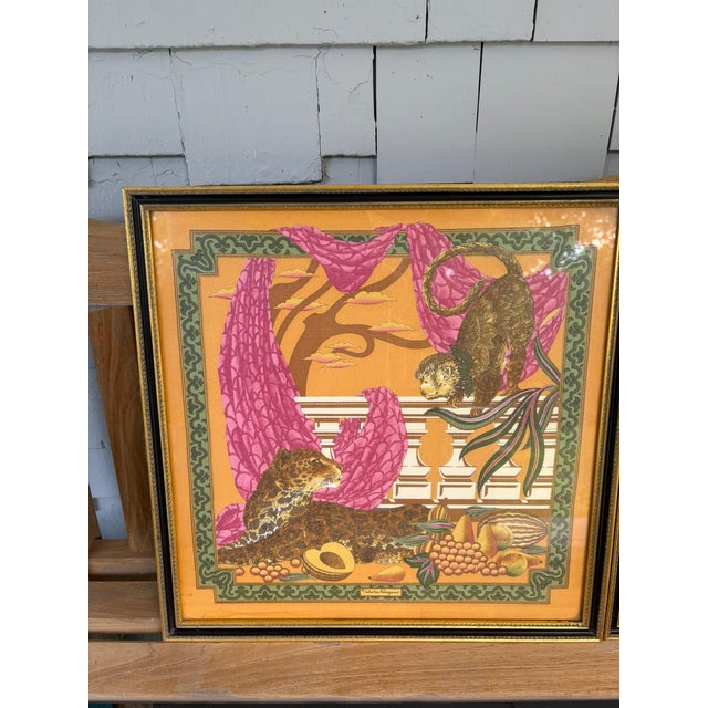 1980s Pair of Framed Salvatore Ferragamo Vintage Leopard Silk Scarves, Circa 1980s–1990s For Sale - Image 5 of 6