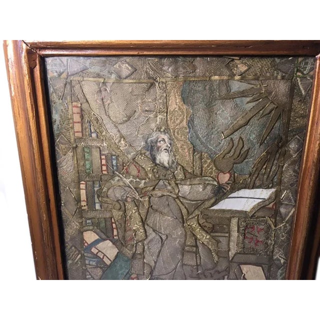 Early 19th Century Early 19th Century "Moses Reading Scriptures" Silk Textile Art, Framed For Sale - Image 5 of 9