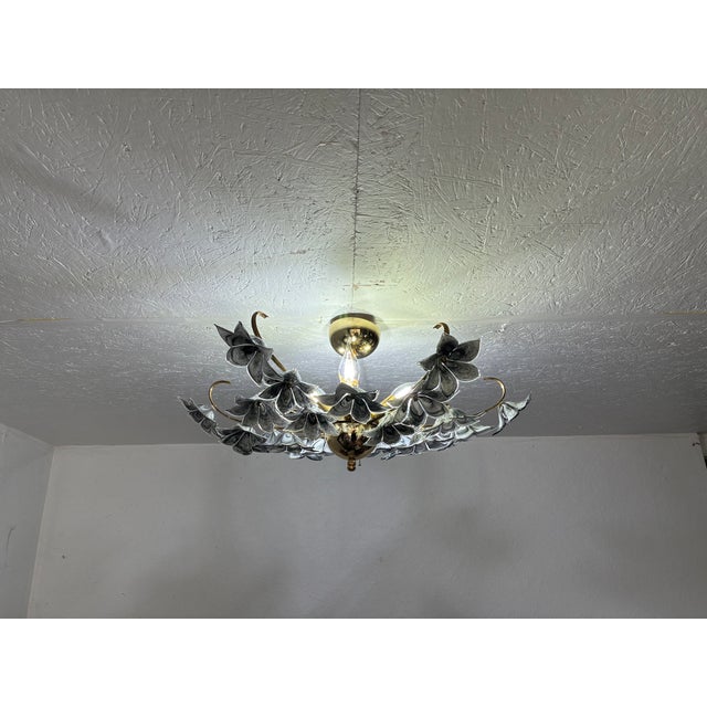1980s Rare Black Murano Style Glass Floral Chandelier | Gothic Romantic Flush Mount Ceiling Light For Sale - Image 16 of 17
