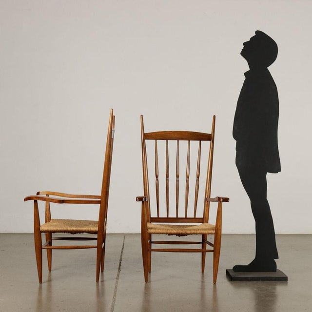 Vintage Beech and Straw Thrones, Italy, 1950s, Set of 2 For Sale - Image 3 of 10