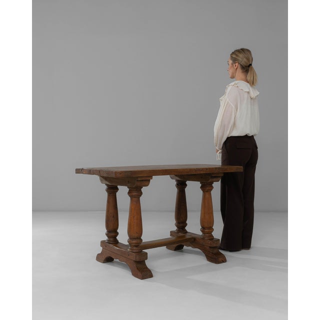19th Century Luxembourg Provincial Oak Trestle Console Table In Original Patina For Sale In Greensboro - Image 6 of 18