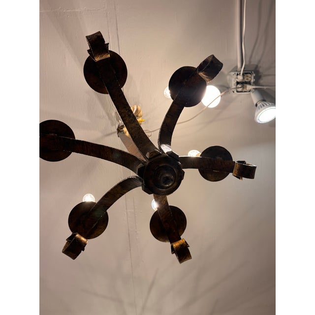 Traditional Paul Ferrante Antique Dutch Metal Leaf Iris Chandelier For Sale - Image 3 of 12