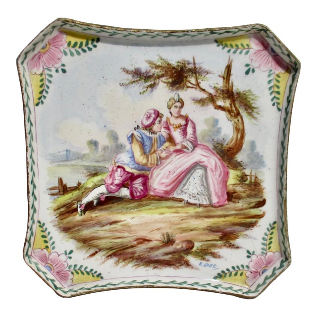 FRench Faience Shallow Tray For Sale