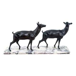 Bronze Hinds on a Stone Base Figures, France, 1920s For Sale